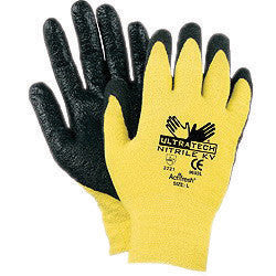 Memphis Large UltraTech 13 Gauge Cut Resistant Black Nitrile Dipped Palm And Finger Coated Work Gloves With Seamless Kevlar Liner And Knit Wrist-eSafety Supplies, Inc