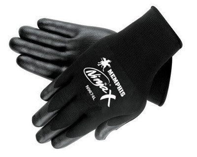 Memphis Large Ninja X 15 Gauge Black Nitrile, Polyurethane And Bi-Polymer Dipped Palm And Fingertip Coated Work Gloves With Lycra And Nylon Liner And Knit Wrist-eSafety Supplies, Inc