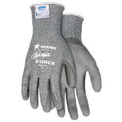 Memphis Large Ninja Force 13 Gauge Cut Resistant Gray Polyurethane Dipped Palm And Finger Coated Work Gloves With Dyneema And Fiberglass Liner And Knit Wrist-eSafety Supplies, Inc