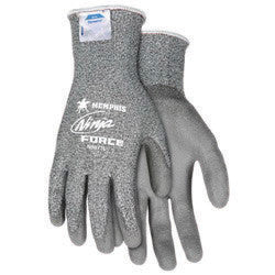 Memphis Medium Ninja Force 13 Gauge Cut Resistant Gray Polyurethane Dipped Palm And Finger Coated Work Gloves With Dyneema And Fiberglass Liner And Knit Wrist-eSafety Supplies, Inc