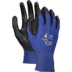 Memphis Small Ninja Lite 18 Gauge Black Polyurethane Palm And Fingertip Coated Work Gloves With Feather Light Blue Nylon Liner And Knit Wrist-eSafety Supplies, Inc