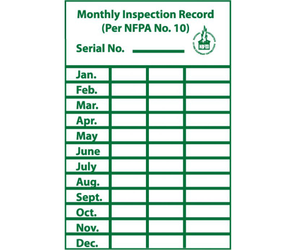 Monthly Inspection Record Label - Roll-eSafety Supplies, Inc