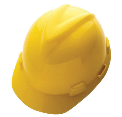 MSA Yellow Class E Type I V-Gard GHDPE Slotted Style Hard Cap With 4-Point Fas-Trac Ratchet Suspension-eSafety Supplies, Inc