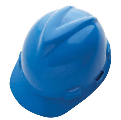 MSA Blue Class E Type I V-Gard GHDPE Slotted Style Hard Cap With 4-Point Fas-Trac Ratchet Suspension-eSafety Supplies, Inc