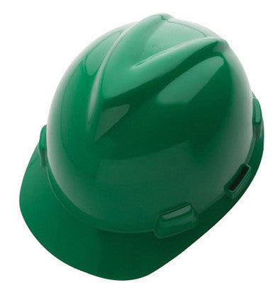 MSA Green Class E V-Gard GHDPE Slotted Style Standard Hard Cap With 4-Point Fas-Trac Ratchet Suspension-eSafety Supplies, Inc