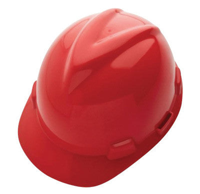 MSA Red Class E Type I V-Gard GHDPE Slotted Style Hard Cap With 4-Point Fas-Trac Ratchet Suspension-eSafety Supplies, Inc