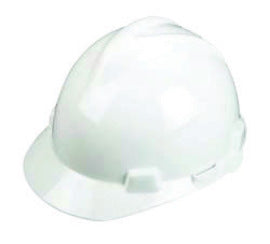 MSA White V-Gard® Polyethylene Large Slotted Cap Style Hard Hat With F