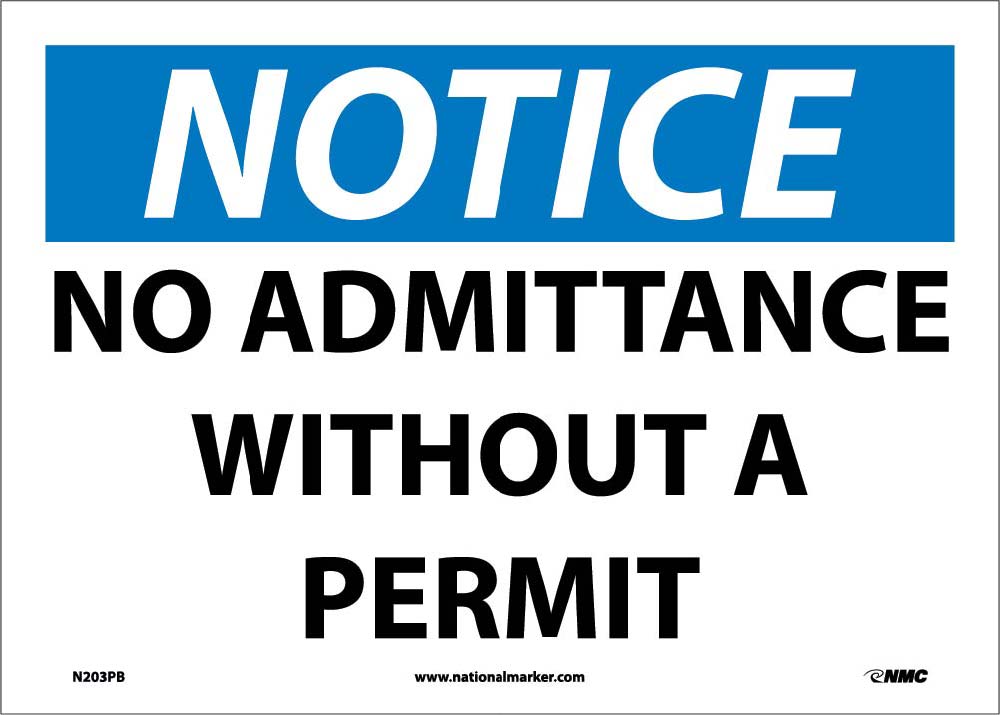 Notice No Admittance Without A Permit Sign-eSafety Supplies, Inc