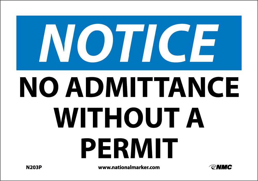 Notice No Admittance Without A Permit Sign-eSafety Supplies, Inc