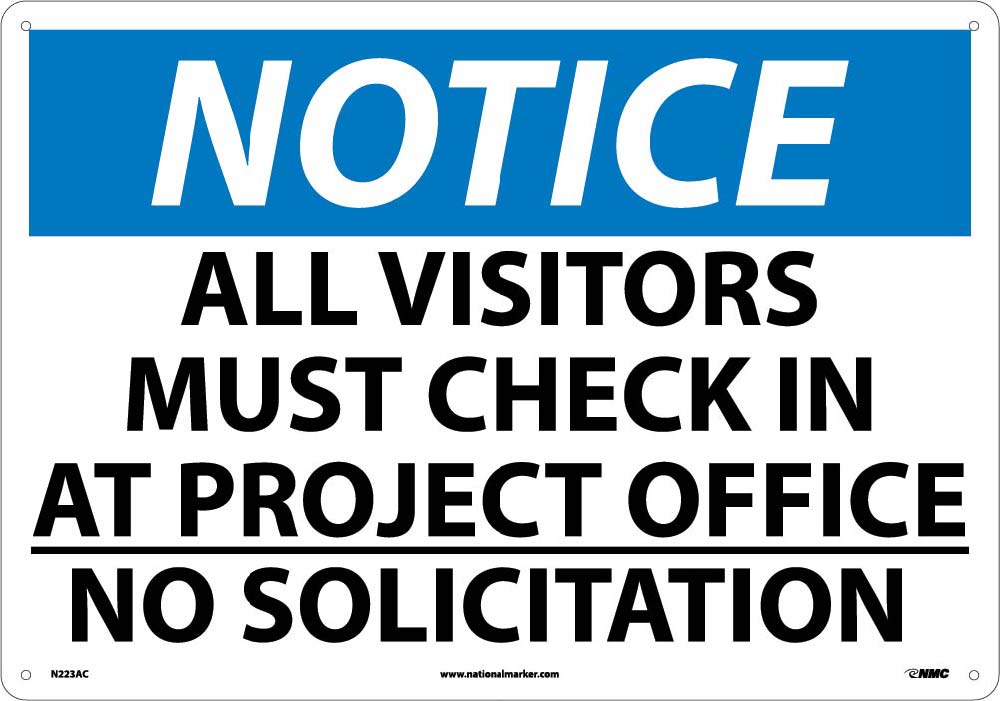 Large Format Notice All Visitors Must Check In At Project Office Sign-eSafety Supplies, Inc