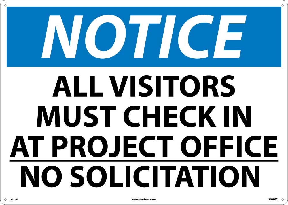 Large Format Notice All Visitors Must Check In At Project Office Sign-eSafety Supplies, Inc
