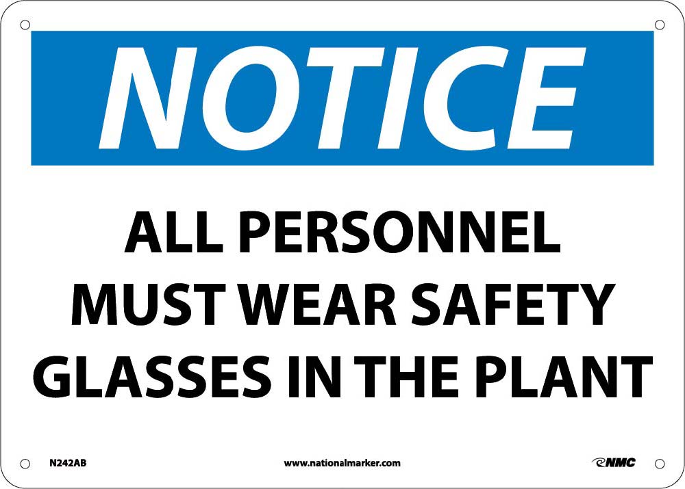 Notice All Personnel Must Wear Safety Glasses Sign-eSafety Supplies, Inc