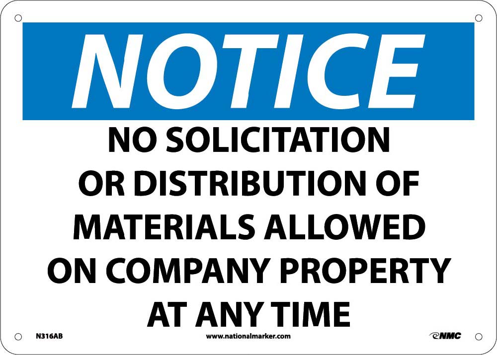 Notice No Solicitation Or Distribution Of Materials Sign-eSafety Supplies, Inc