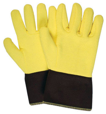 National Safety Apparel Large 12" Yellow 22 Ounce Kevlar Terrybest Terry Cloth Reversed Wool Lined Heat Resistant Gloves With FR Brown Duck Cuff-eSafety Supplies, Inc