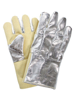 National Safety Apparel Large 14" Yellow 22 Ounce Thermobest Reversed Fonda Wool Lined Heat Resistant Gloves With Wing Thumb, Aluminized Carbon Kevlar Gauntlet Cuff, And Aluminized Carbon Kevlar Back