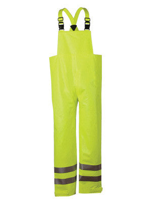 National Safety Apparel Medium Fluorescent Yellow Arc H2O Cotton And Polyurethane Rain Bib Pants With Snap Fly Front Closure And Silver Reflective Stripe