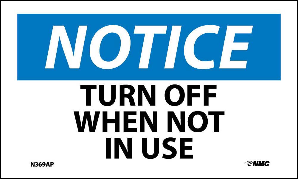 Notice Turn Off When Not In Use Label - 5 Pack-eSafety Supplies, Inc