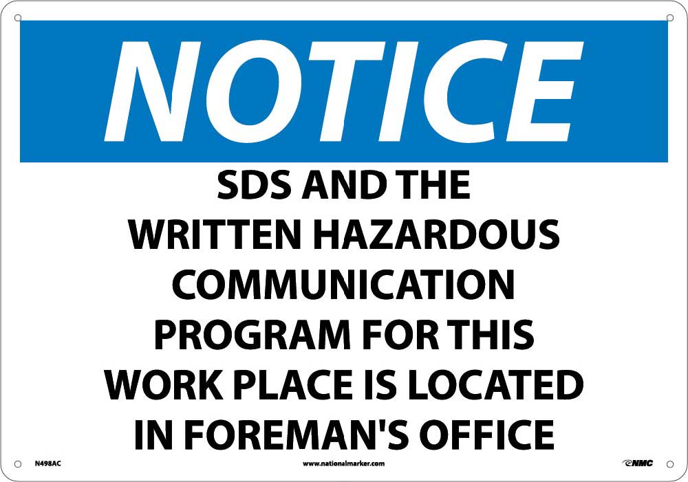 Notice Sds Information Located Here Sign-eSafety Supplies, Inc