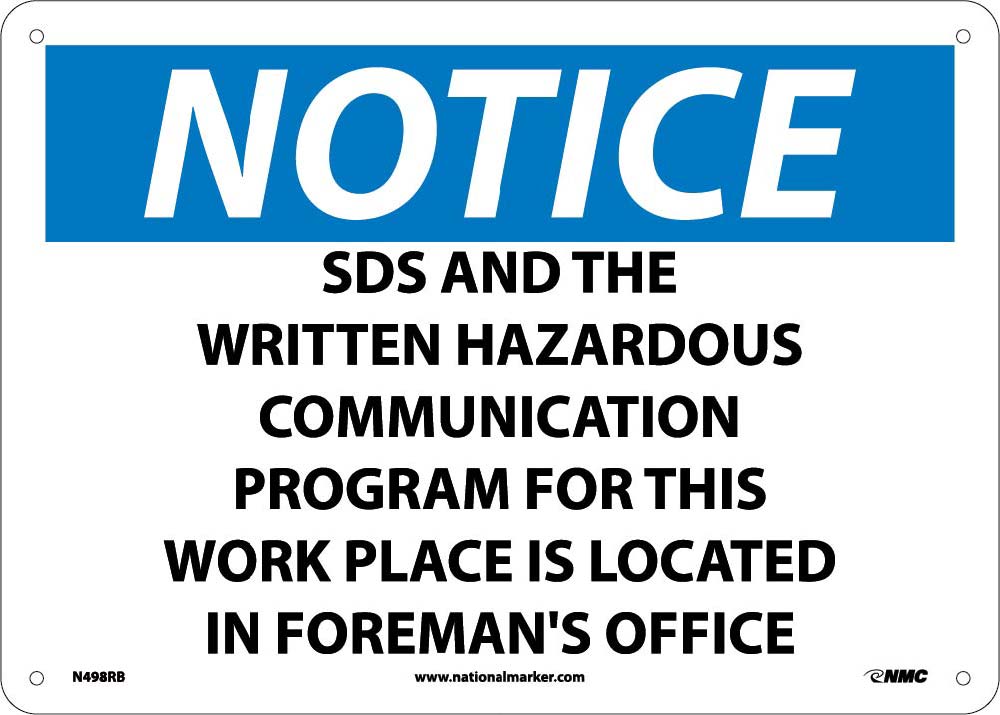 Notice Sds Information Located Here Sign-eSafety Supplies, Inc