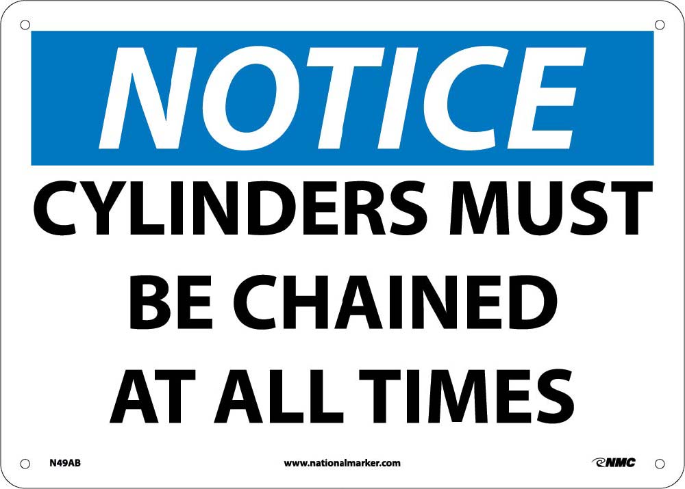 Notice Cylinders Must Be Chained At All Times Sign-eSafety Supplies, Inc