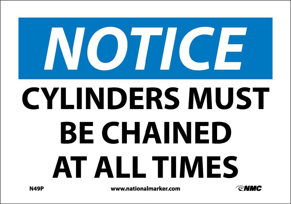 Notice Cylinders Must Be Chained At All Times Sign-eSafety Supplies, Inc