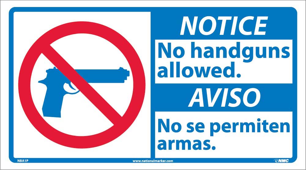 Notice No Handguns Allowed Sign - Bilingual-eSafety Supplies, Inc