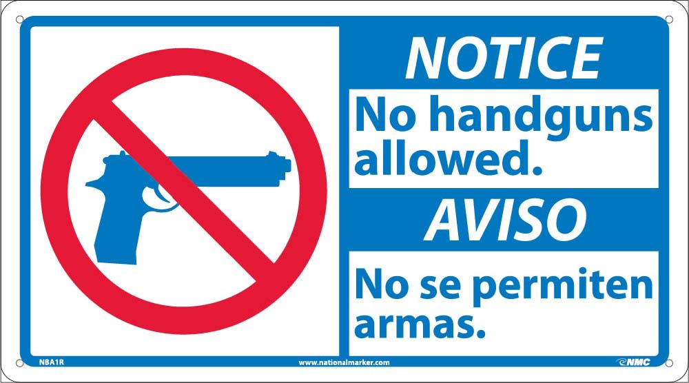 Notice No Handguns Allowed Sign - Bilingual-eSafety Supplies, Inc