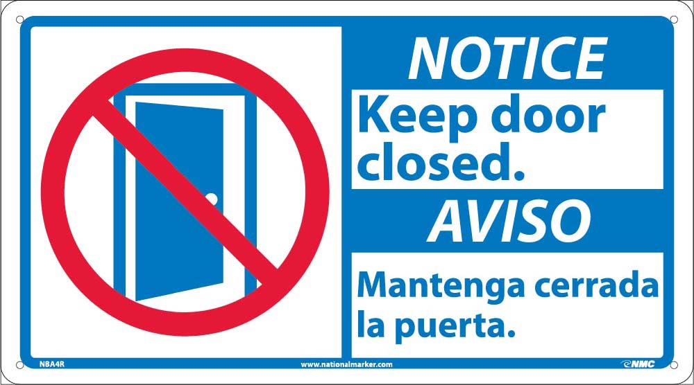 Notice Keep Door Closed Sign - Bilingual-eSafety Supplies, Inc