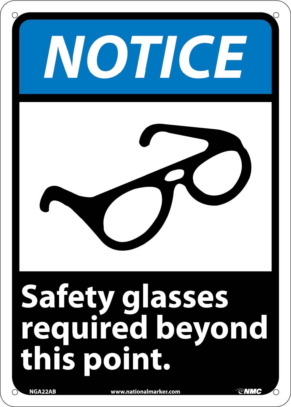 Notice Safety Glasses Required Beyond This Point Sign-eSafety Supplies, Inc