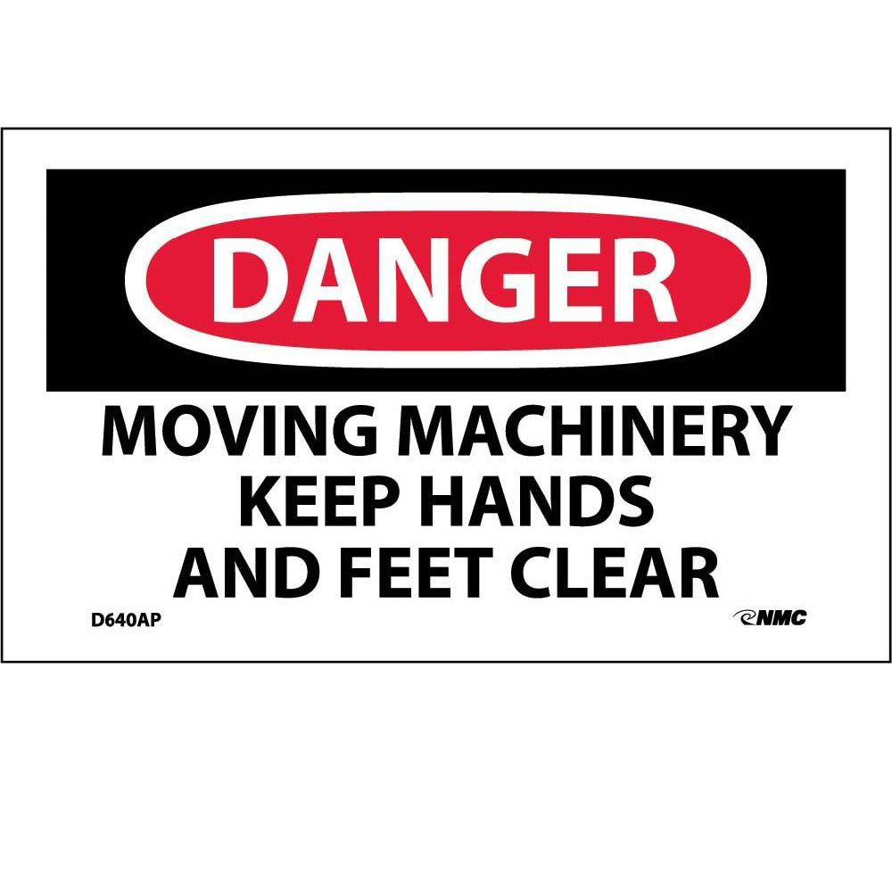 Danger Moving Machinery Keep Hands And Feet Clear Label - 5 Pack-eSafety Supplies, Inc