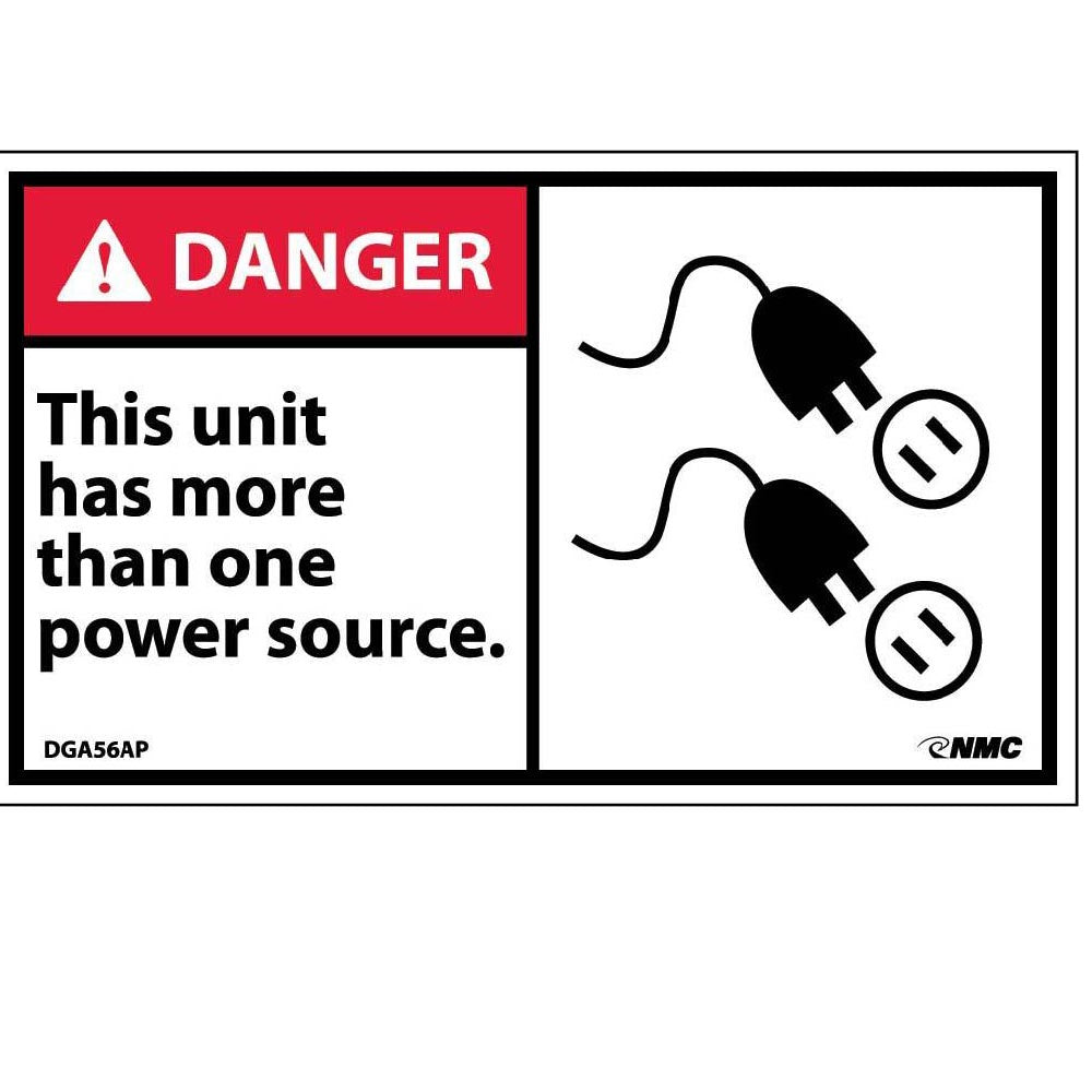 Danger This Unit Has More Than One Power Source Label - 5 Pack-eSafety Supplies, Inc
