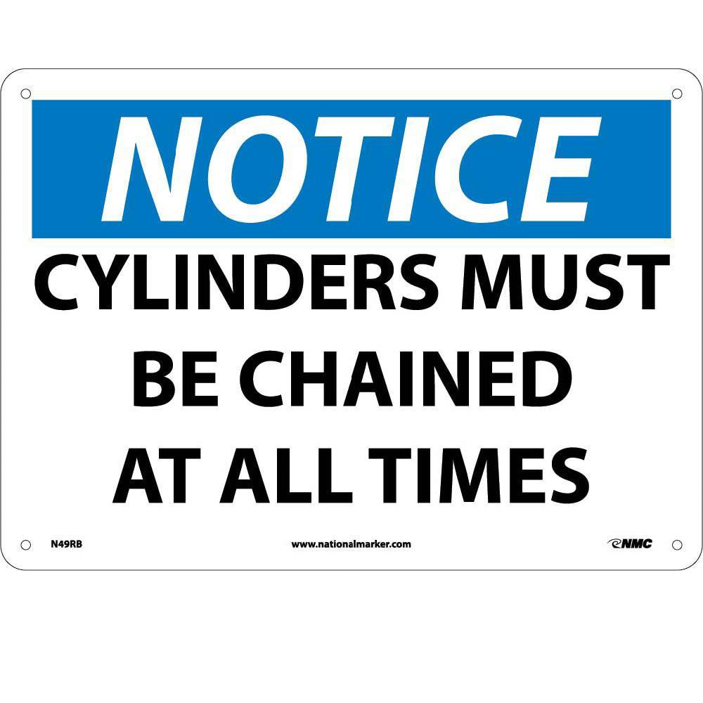 Notice Cylinders Must Be Chained At All Times Sign-eSafety Supplies, Inc
