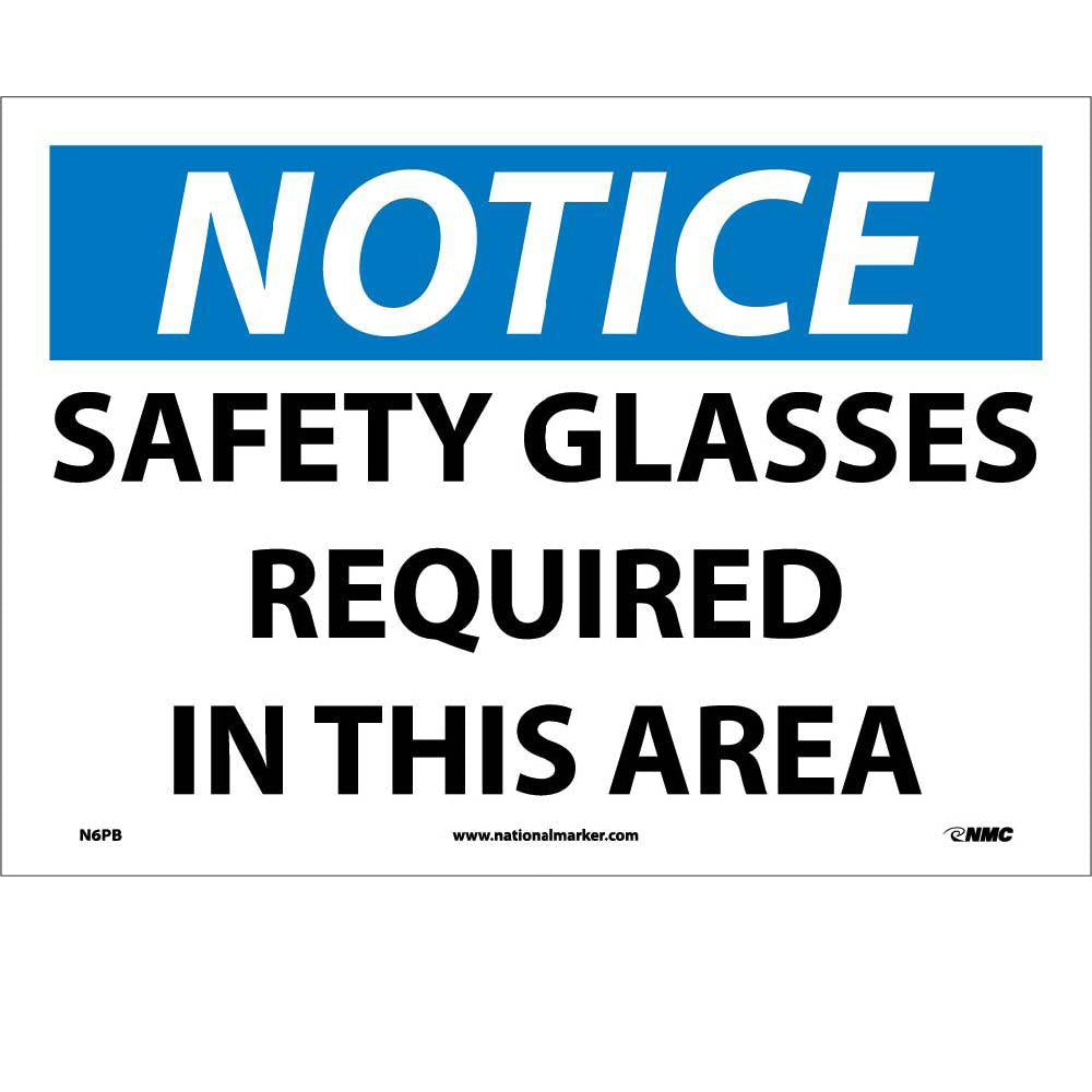 Notice Safety Glasses Required In This Area Sign-eSafety Supplies, Inc