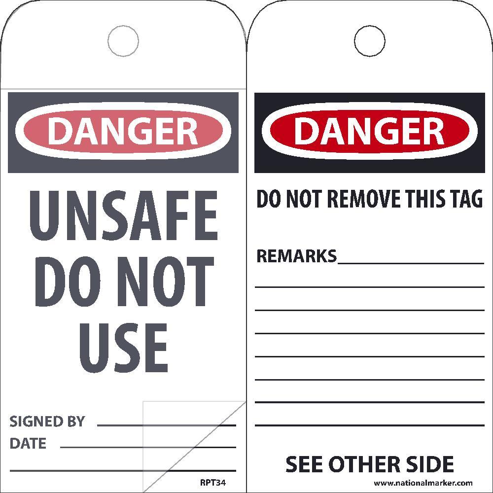 Danger Unsafe Do Not Use Tag-eSafety Supplies, Inc