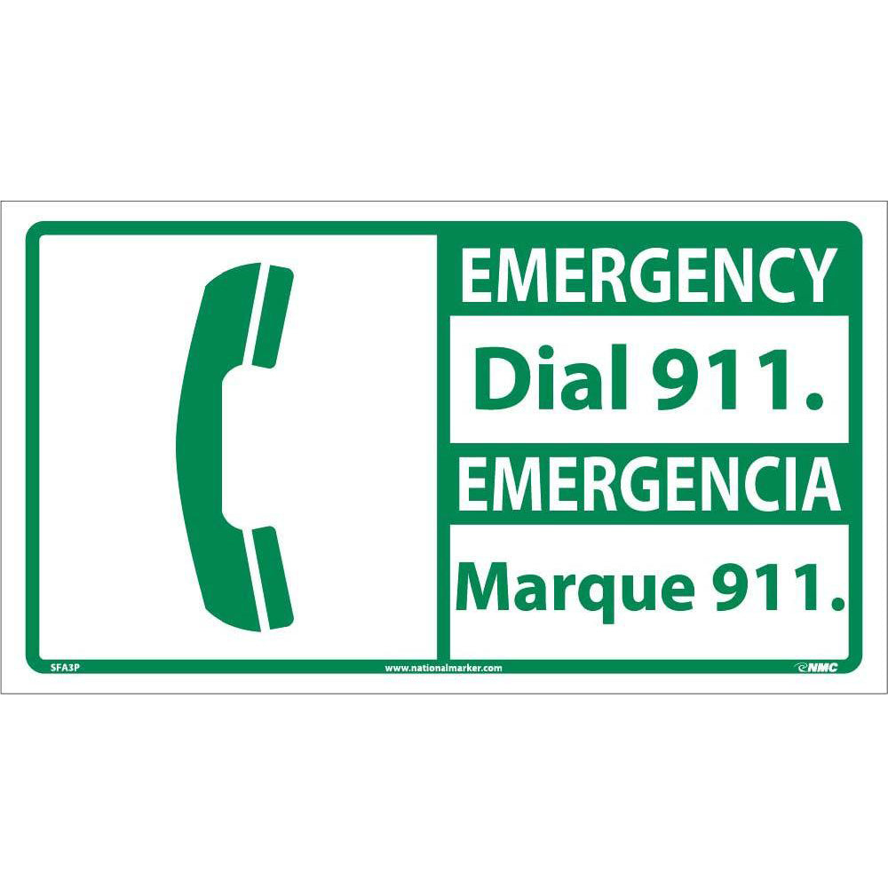 Emergency Dial 911 Sign - Bilingual-eSafety Supplies, Inc