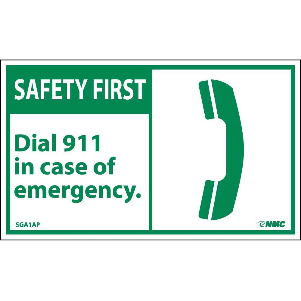 Safety First Dial 911 In Case Of Emergency Label - 5 Pack-eSafety Supplies, Inc