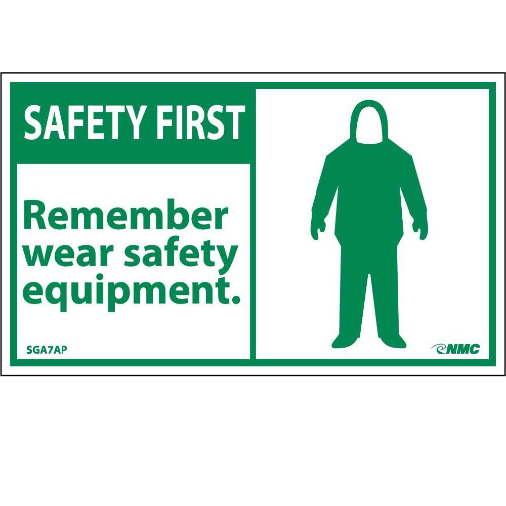 Safety First Remember Wear Safety Equipment Label - 5 Pack-eSafety Supplies, Inc