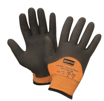 North by Honeywell Size 9 Hi-Viz Orange And Black Grip Plus 5 15 gauge Heavy Weight Engineered Fiber Dipped Cut Resistant Gloves With Knitwrist And Thermal Lining