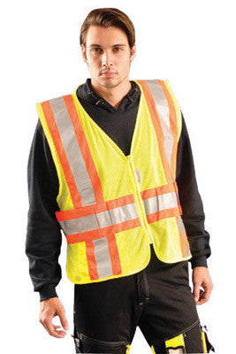 OccuNomix Medium - Large Hi-Viz Yellow OccuLux Premium Light Weight Polyester Mesh Class 2 Two-Tone Expandable Vest With Front Zipper Closure And 3M Scotchlite 2" Reflective Tape And 3 Pockets