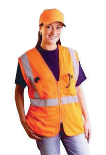 OccuNomix Small - Medium Hi-Viz Orange OccuLux Classic Economy Light Weight Polyester Mesh Class 2 Surveyor's Vest With Front Zipper Closure And 3M Scotchlite 2" Silver Reflective Tape And 12 Pockets-eSafety Supplies, Inc