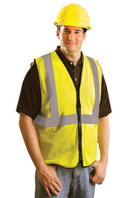 OccuNomix 3X Hi-Viz Yellow OccuLux Premium Economy Light Weight Solid Polyester Tricot Class 2 Standard Vest With Front Zipper Closure And 3M Scotchlite 2" Reflective Tape-eSafety Supplies, Inc