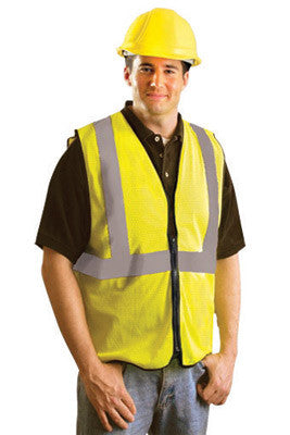 OccuNomix X-Large Hi-Viz Yellow OccuLux Premium Economy Light Weight Solid Polyester Tricot Class 2 Standard Vest With Front Zipper Closure And 3M Scotchlite 2" Reflective Tape-eSafety Supplies, Inc