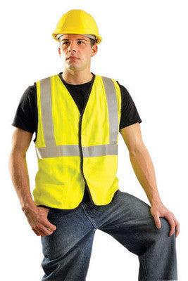 OccuNomix X-Large Hi-Viz Yellow OccuLux Premium Economy Light Weight Flame Resistant Solid Modacrylic Class 2 Vest With Front Hook And Loop Closure And 3M Scotchlite 2" Reflective Tape And 1 Pocket