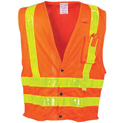 OccuNomix 3X Hi-Viz Orange OccuLux Premium Light Weight Polyester Mesh Class 2 Vest With Front Snap Closure And 3M Scotchlite 2" Reflective Gloss Tape And 4 Pockets