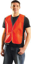 OccuNomix Regular Hi-Viz Orange OccuLux Value Economy Light Weight Polyester Mesh Vest With Front Hook And Loop Closure And Elastic Side Straps And 1 Pocket-eSafety Supplies, Inc