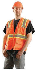 OccuNomix Medium Hi-Viz Orange OccuLux Classic Economy Woven Twill Solid Polyester Two-Tone Surveyor's Vest With Front Zipper Closure And 3/4" White Gloss Tape Backed by Yellow Trim And 9 Pockets-eSafety Supplies, Inc