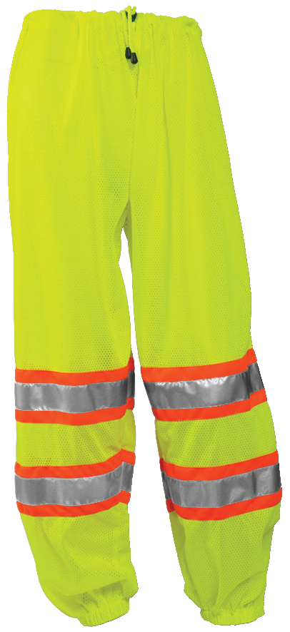 Class E Pants - Fluorescent Yellow-Green - Polyester Mesh - 2 Side Pass Through Openings - 1 Exterior Pocket - Two-Tone Silver Reflective Tape-eSafety Supplies, Inc