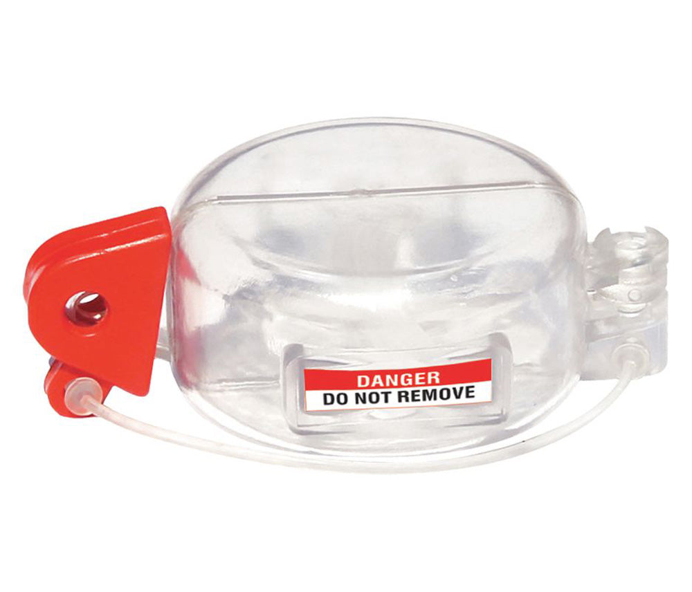 Push Button Lockout Is Made From Durable Plastic (Polyurethane) And Measures 2.25"H X 4"L X 4"W. The Lockout Accommodates 1 Padlock With A Maximum Shackle Diameter Of 1/4". Includes A Label With The Legend, "Danger Do Not Remove." - PB01-eSafety Supplies, Inc
