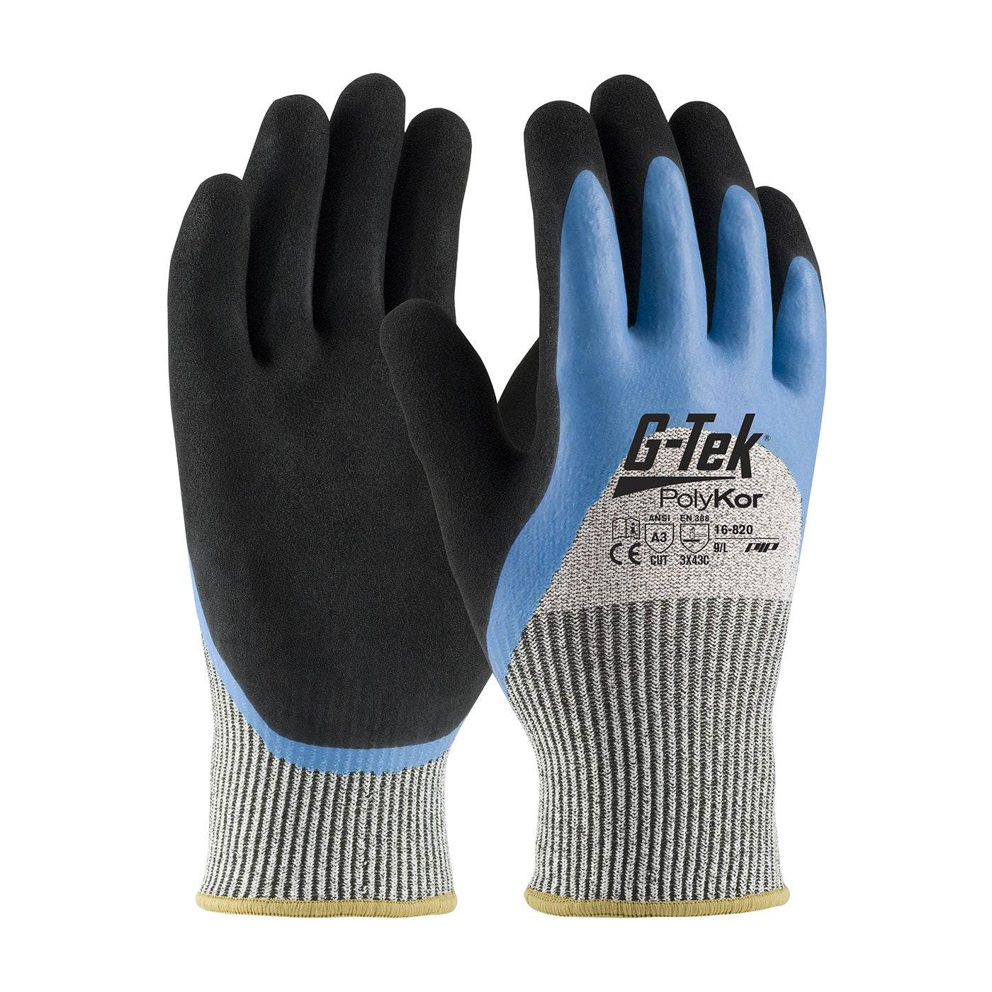 G-Tek® PolyKor® Seamless Knit PolyKor® Blended Glove with Acrylic Lining and Double-Dipped Latex Coated MicroSurface Grip on Palm, Fingers & Knuckles-eSafety Supplies, Inc