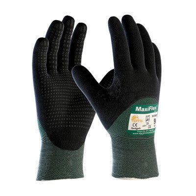 Protective Industrial Products Medium Green And Black MaxiFlex Cut By ATG Engineered Yarn Cut Resistant Gloves With Continuous Knitwrist, Dotted Palm And Fingers And Reinforced Thumb Crotch-eSafety Supplies, Inc